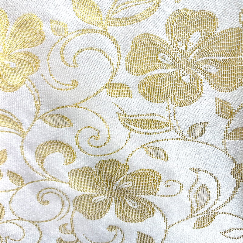 Gorgeous Floral Design with Elegant Golden Accents White Polyester Woven Jacquard Fabric
